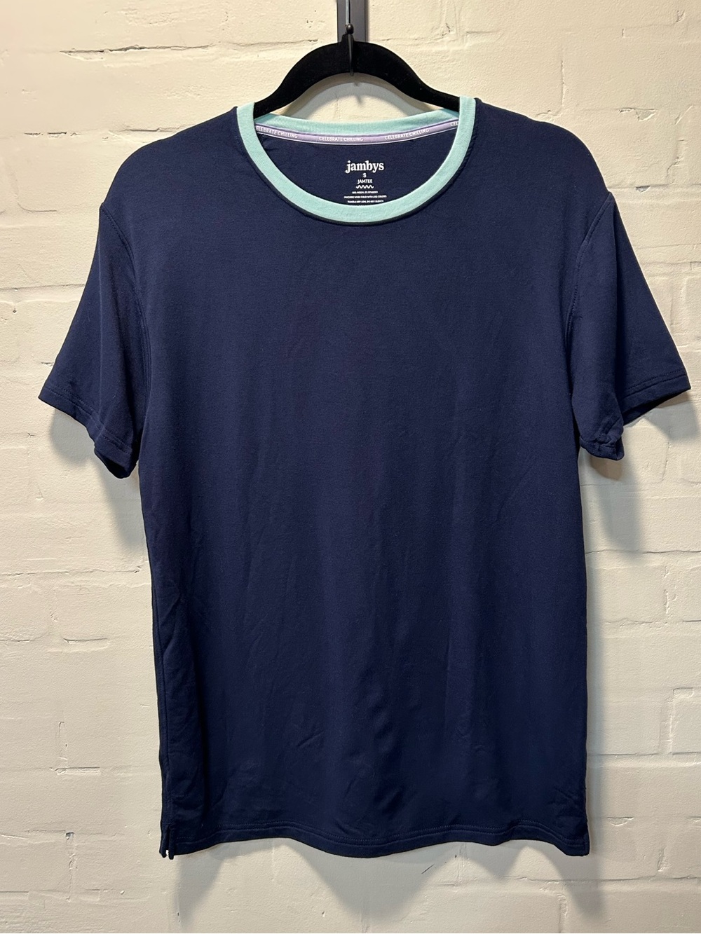 Jambys JamTee Navy Blue Mint Ringer Loungewear Tee Shirt Size Small EUC Unisex